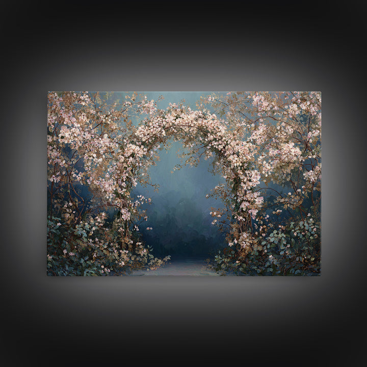 Romantic Garden Arch Covered Canvas Print, Wedding Art, Wedding Sign, Living Room Decor, Watercolor Art, Romance, WED-3x2-62