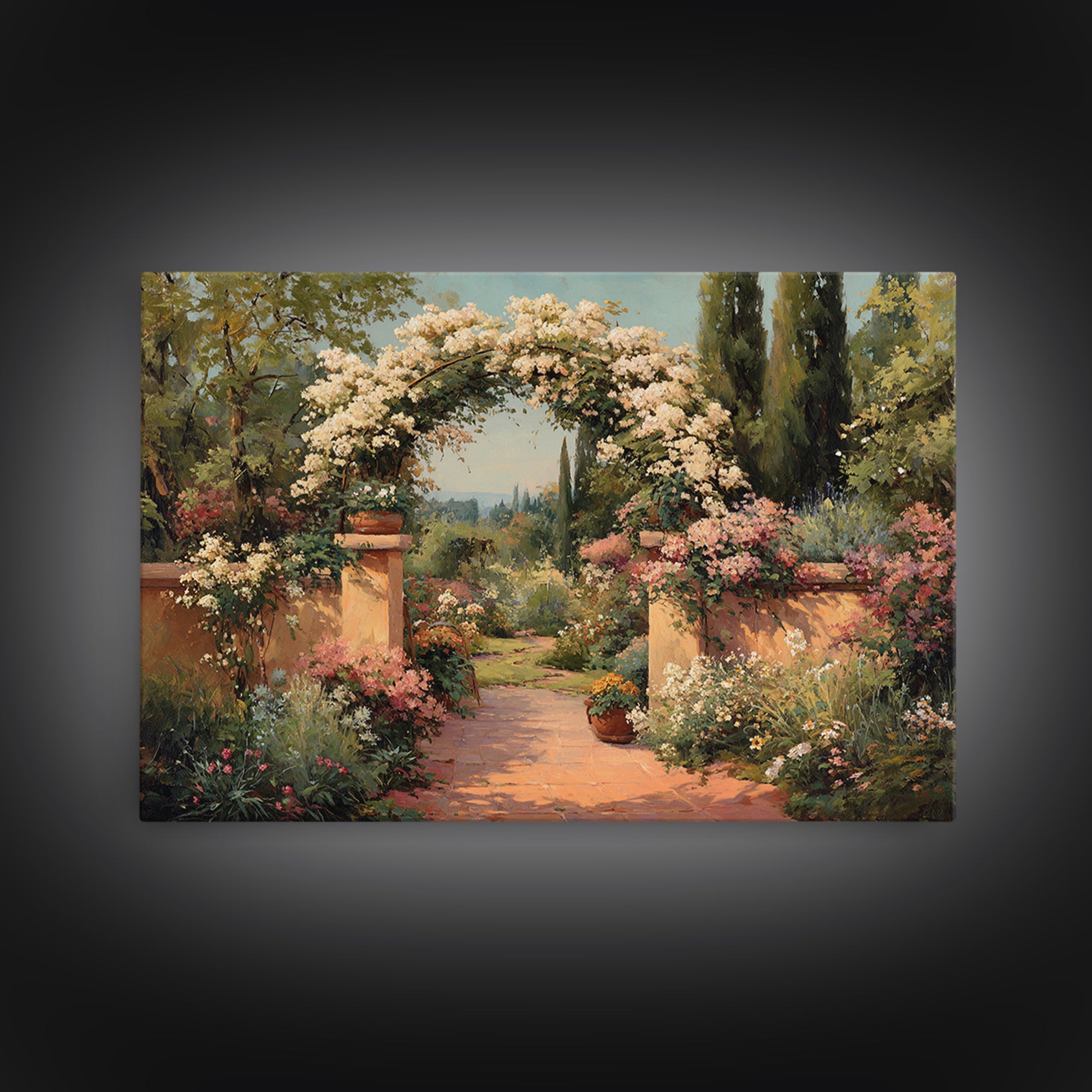 Romantic Garden Arch Covered Framed Canvas Print, Wedding Art, Custom Wedding Gift, Living Room Decor, Watercolor Art, Romance, WED-3x2-86