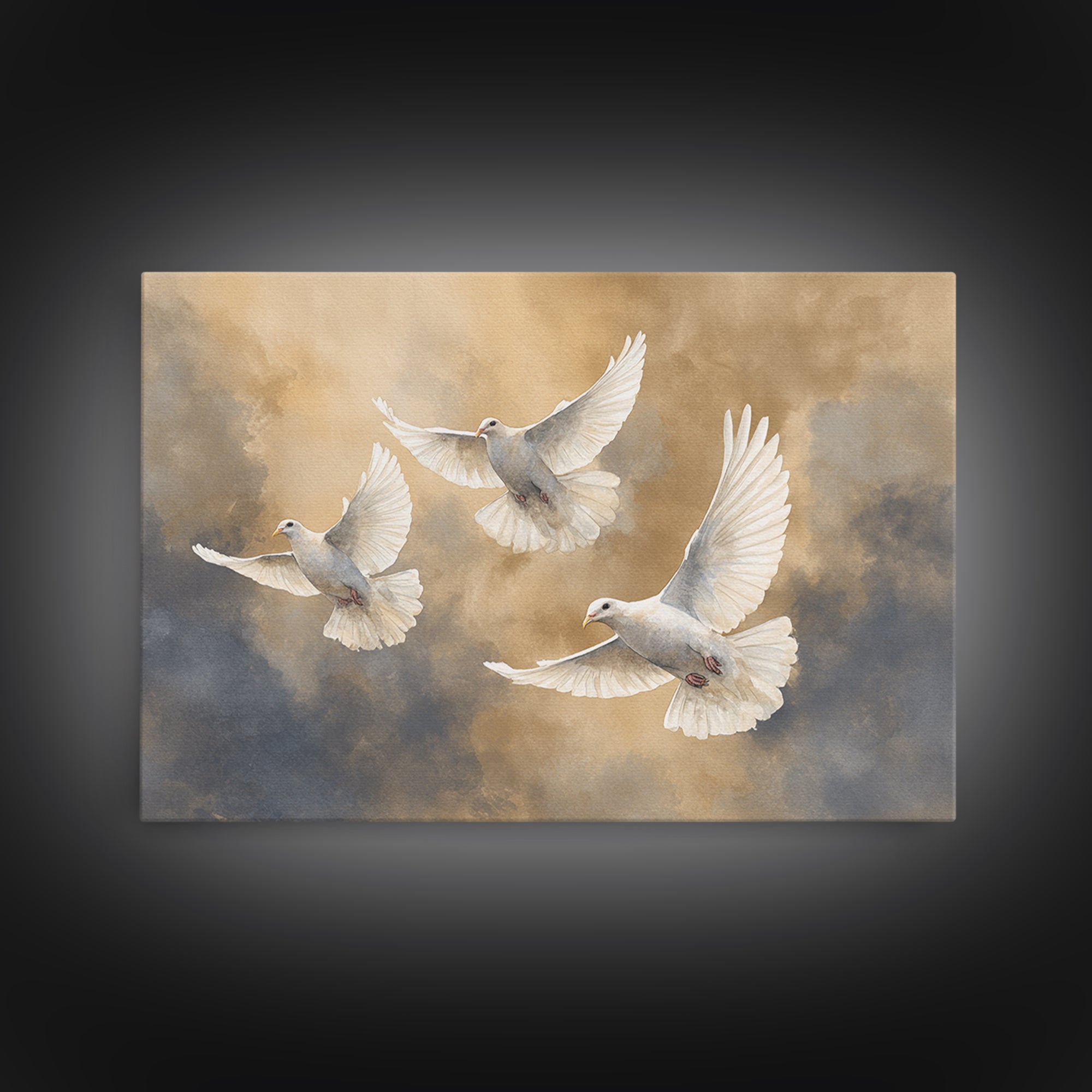 Doves Flying Through Soft Golden Light Framed Canvas Print, Wedding Art, Beach Wedding, Living Room Decor, Fine Art, Romance, WED-3x2-87