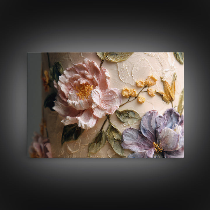 Wedding Cake with Flowers in Painterly Style Framed Canvas Print, Wedding Art, Wedding Guestbook, Living Room Decor, Romance, WED-3x2-90