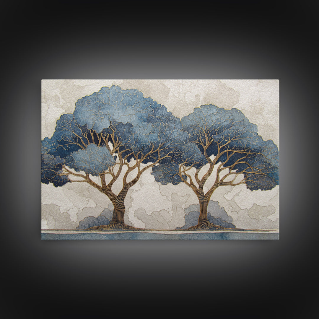 Two Intertwined Trees as Symbolic Artwork Framed Canvas Print, Wedding Art, Home Decor, Living Room Decor, Fine Art, Romance, WED-3x2-99