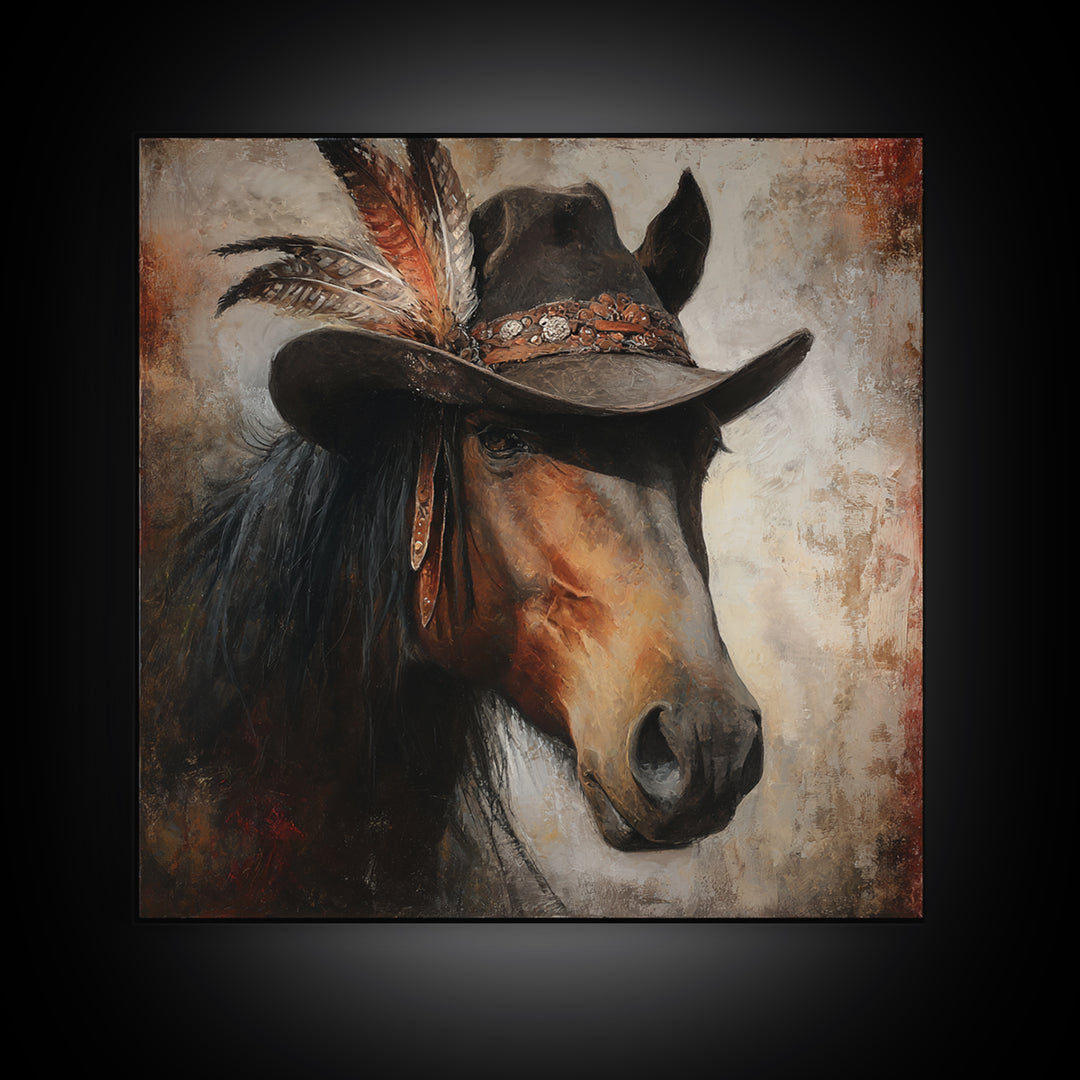 Cowboy Hat with Feathers and Beads Canvas Print, Western Art, Modern Decor, Southwestern Decor, Fine Art, Frontier, Wall Decor, WES-1x1-94