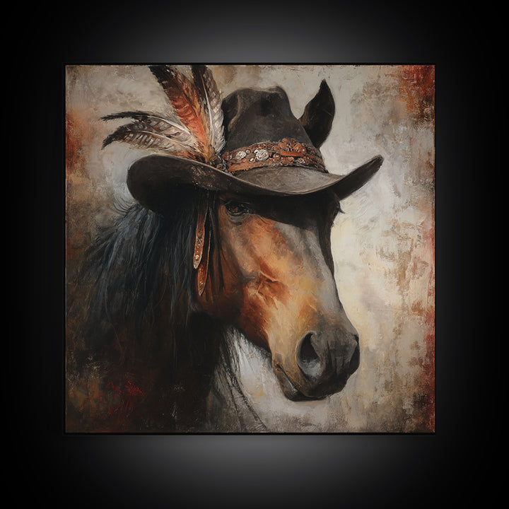 Cowboy Hat with Feathers and Beads Canvas Print, Western Art, Modern Decor, Southwestern Decor, Fine Art, Frontier, Wall Decor, WES-1x1-94