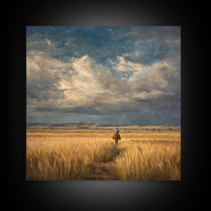 Golden Wheat Field Framed Canvas Print, Western Art, Printable Wall Art, Southwestern Decor, Frontier, Downloadable Art, WES-1x1-96