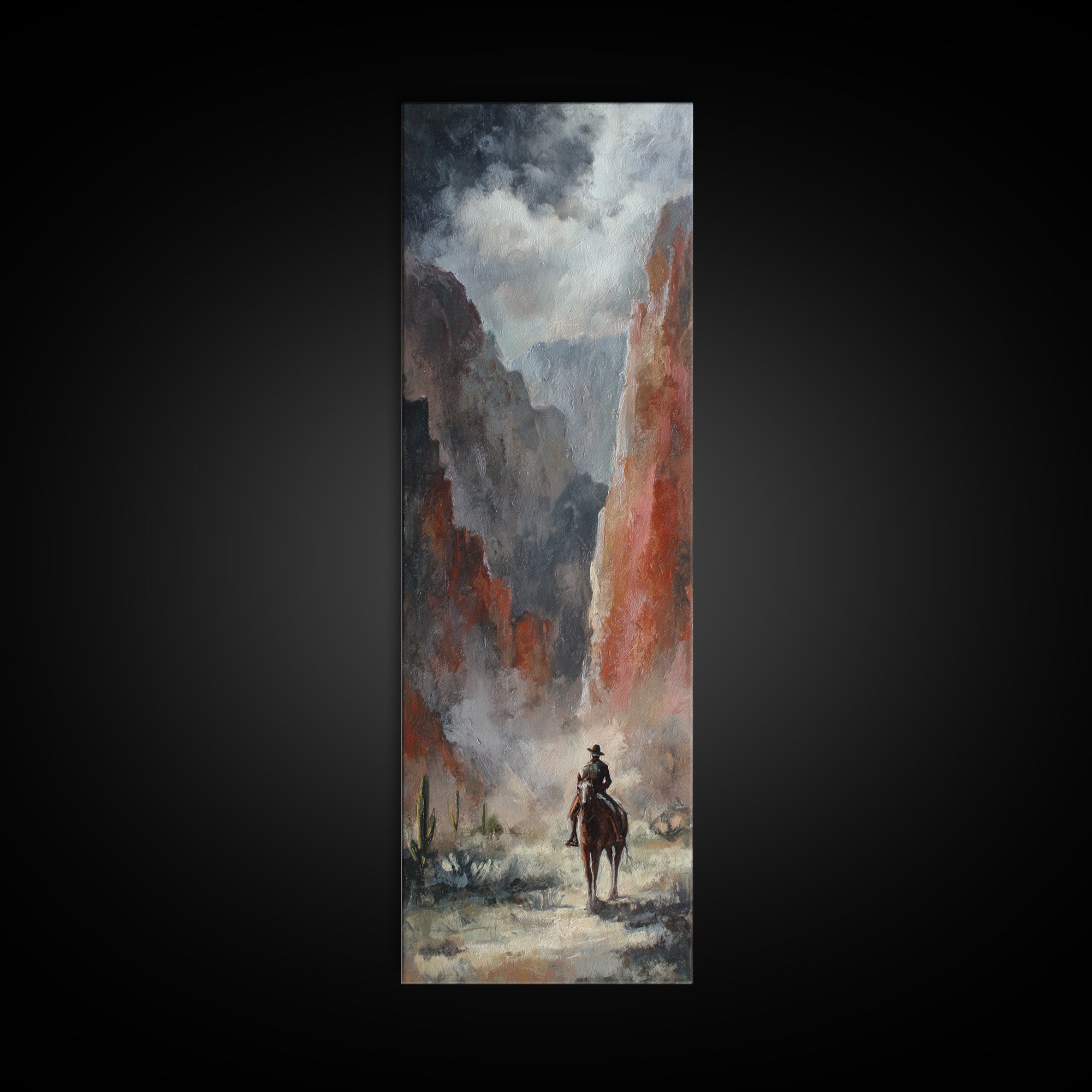 Cactus and Red Rock Canyon Landscape Canvas Print, Western Art, Art, Southwestern Decor, Fine Art, Frontier, Western Wall Art, WES-1x3-17