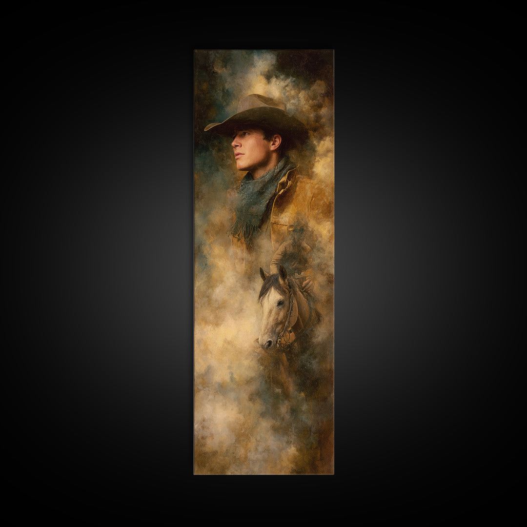 Cowboy Campfire under Starry Sky Canvas Print, Western Art, Western Wall Decor, Southwestern Decor, Fine Art, Frontier, WES-1x3-2