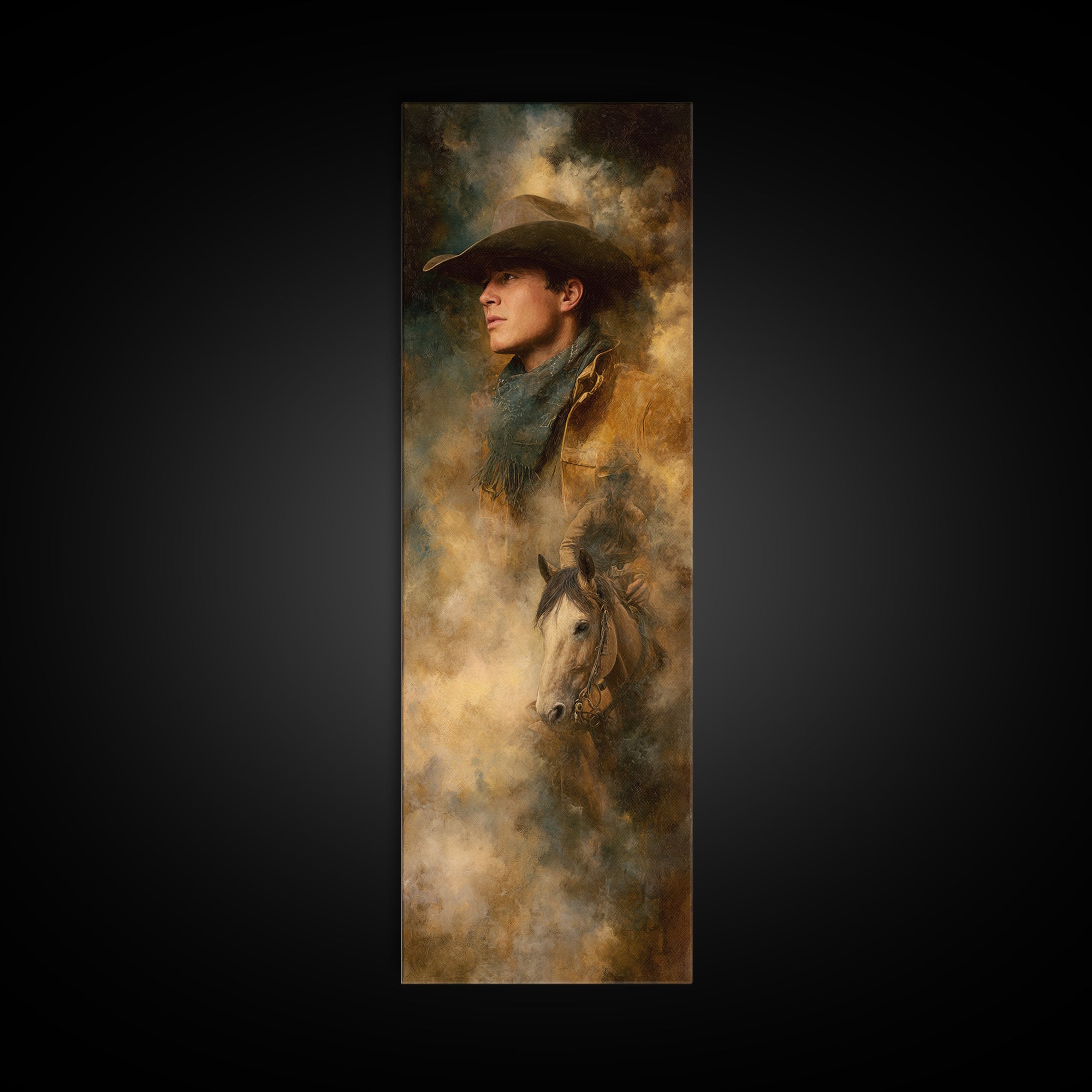 Cowboy Campfire under Starry Sky Canvas Print, Western Art, Western Wall Decor, Southwestern Decor, Fine Art, Frontier, WES-1x3-2