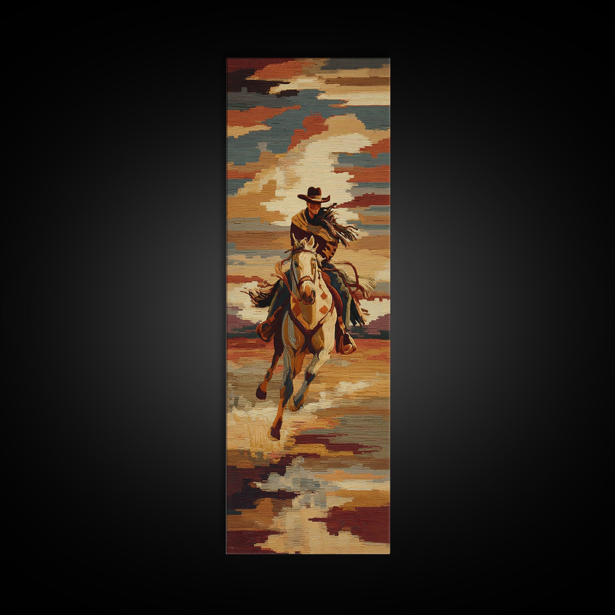 Southwestern Blanket Pattern Framed Canvas Print, Western Art, Textured Painting, Southwestern Decor, Fine Art, Frontier, WES-1x3-53