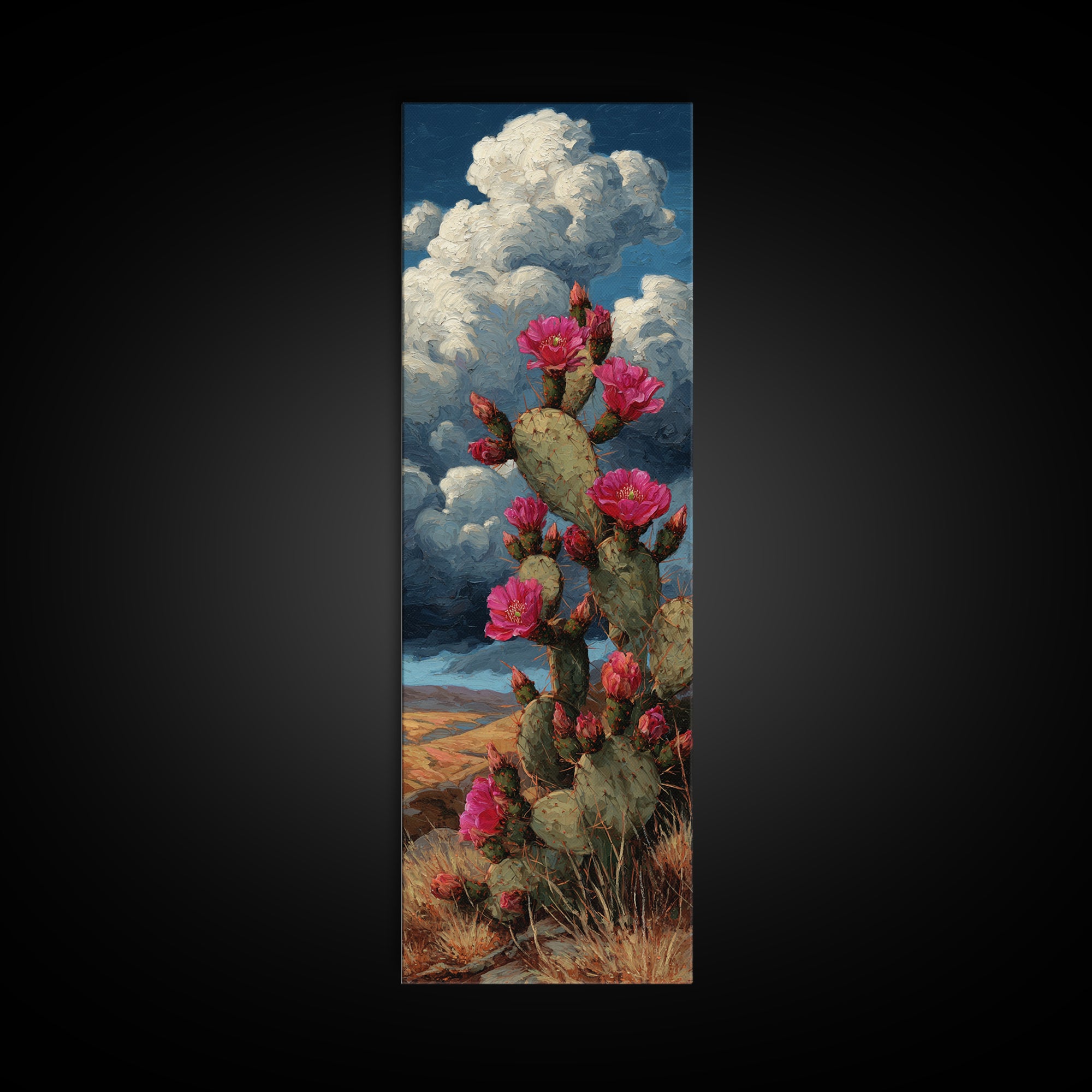 Prickly Pear Cactus Framed Canvas Print, Western Art, Native American Art, Southwestern Decor, Oil Painting, Frontier, WES-1x3-76