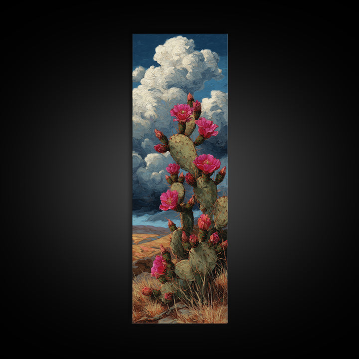 Prickly Pear Cactus Framed Canvas Print, Western Art, Native American Art, Southwestern Decor, Oil Painting, Frontier, WES-1x3-76