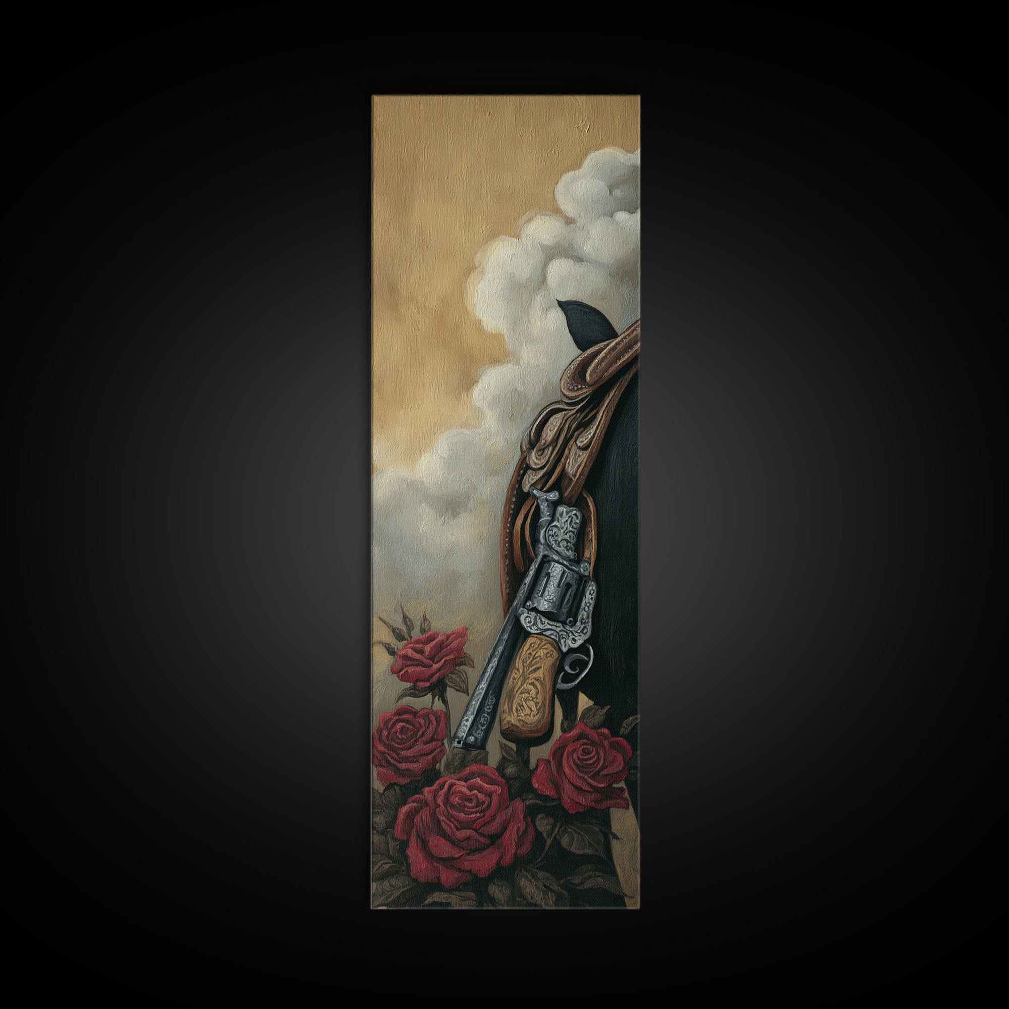 Old Revolver and Roses Framed Canvas Print, Western Art, Western Print, Southwestern Decor, Fine Art, Frontier, WES-1x3-79