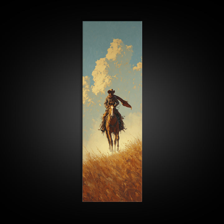 Buckskin Horse in Golden Prairie Light Framed Canvas Print, Western Art, Boho Decor, Southwestern Decor, Oil Painting, Frontier, WES-1x3-91