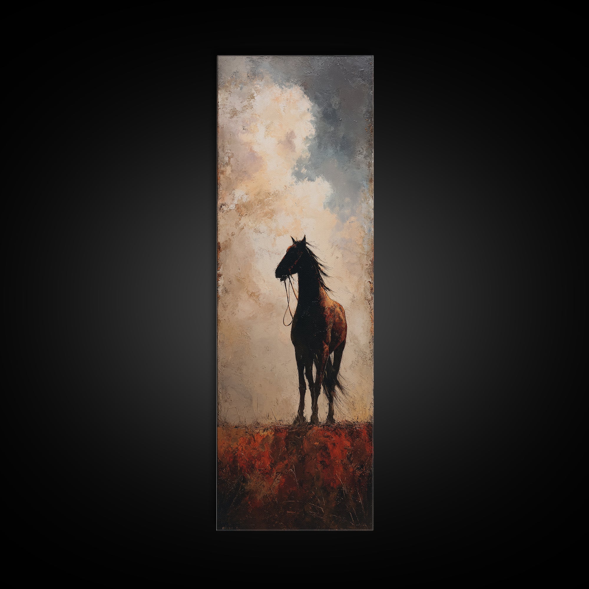 Buffalo Silhouette Beneath Enormous Sky Framed Canvas Print, Western Art, Western Prints, Southwestern Decor, Frontier, WES-1x3-92