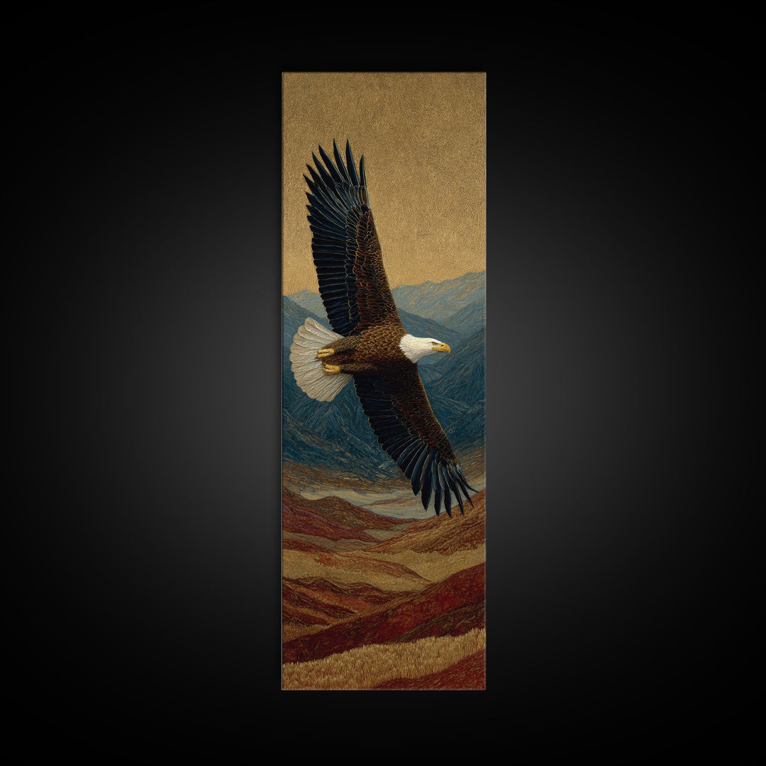 Eagle Flying Above Mountain Ridge Canvas Print, Western Art, Boho Decor, Southwestern Decor, Fine Art, Frontier, Art Print, WES-1x3-97