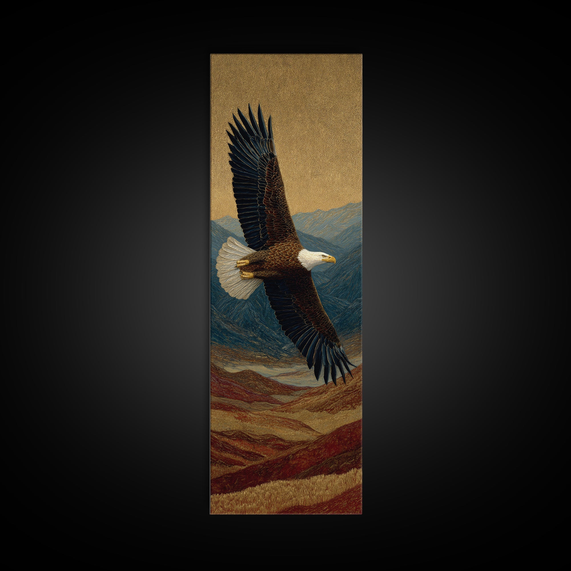 Eagle Flying Above Mountain Ridge Canvas Print, Western Art, Boho Decor, Southwestern Decor, Fine Art, Frontier, Art Print, WES-1x3-97