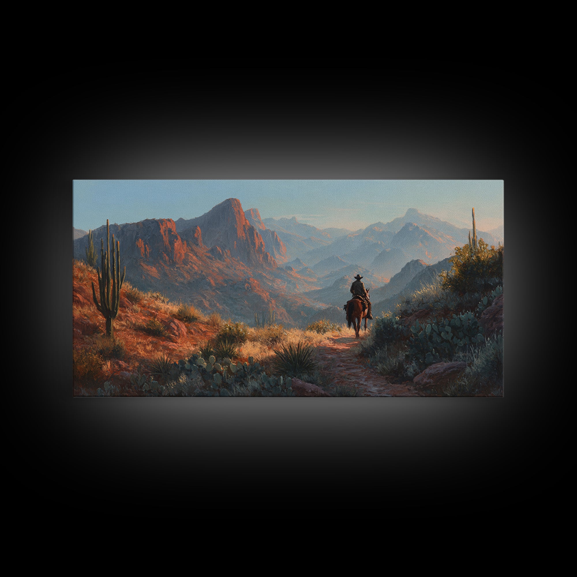 Cactus and Red Rock Canyon Landscape Framed Canvas Print, Western Art, Original Art, Southwestern Decor, Oil Painting, Frontier, WES-2x1-25