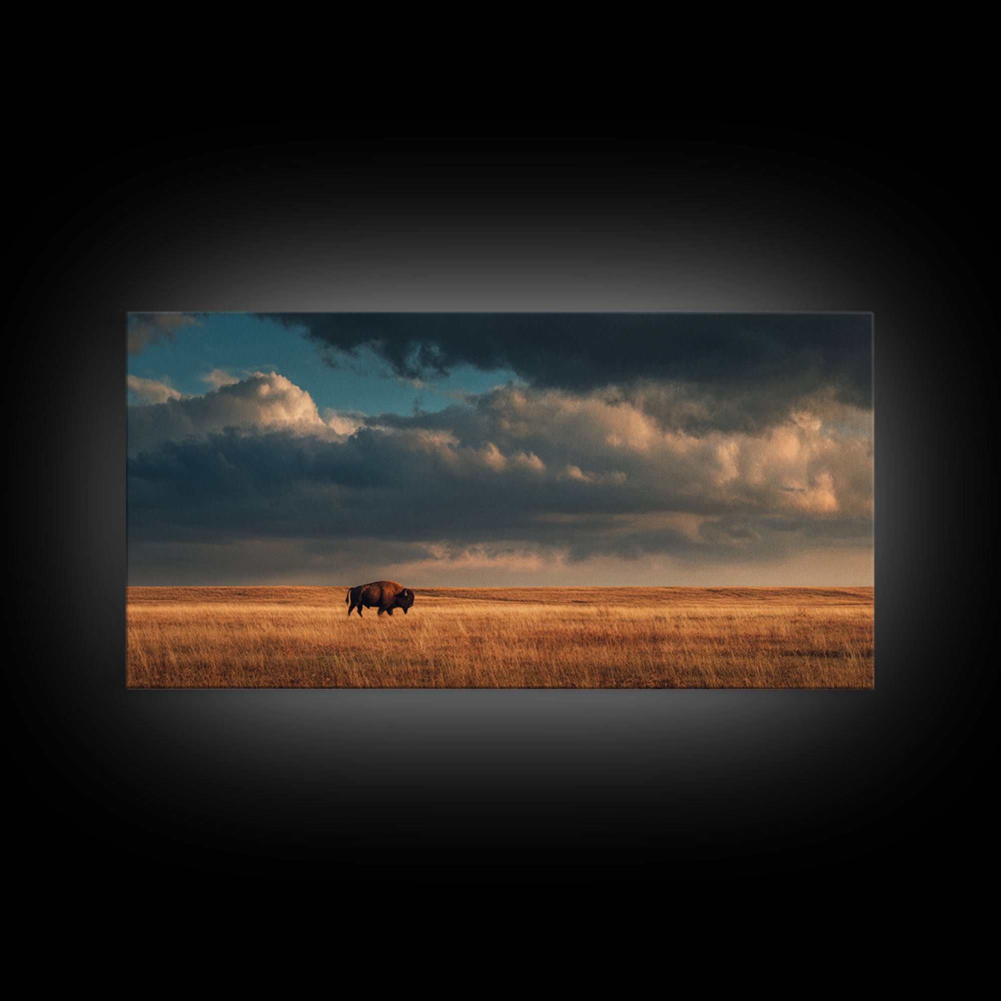 Buffalo Silhouette Beneath Enormous Sky Framed Canvas Print, Western Art, Contemporary Art, Southwestern Decor, Frontier, WES-2x1-28
