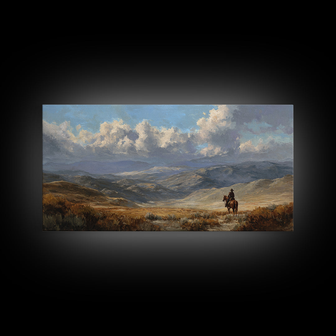 Eagle Flying Above Mountain Ridge Framed Canvas Print, Western Art, Painting, Southwestern Decor, Fine Art, Frontier, WES-2x1-33