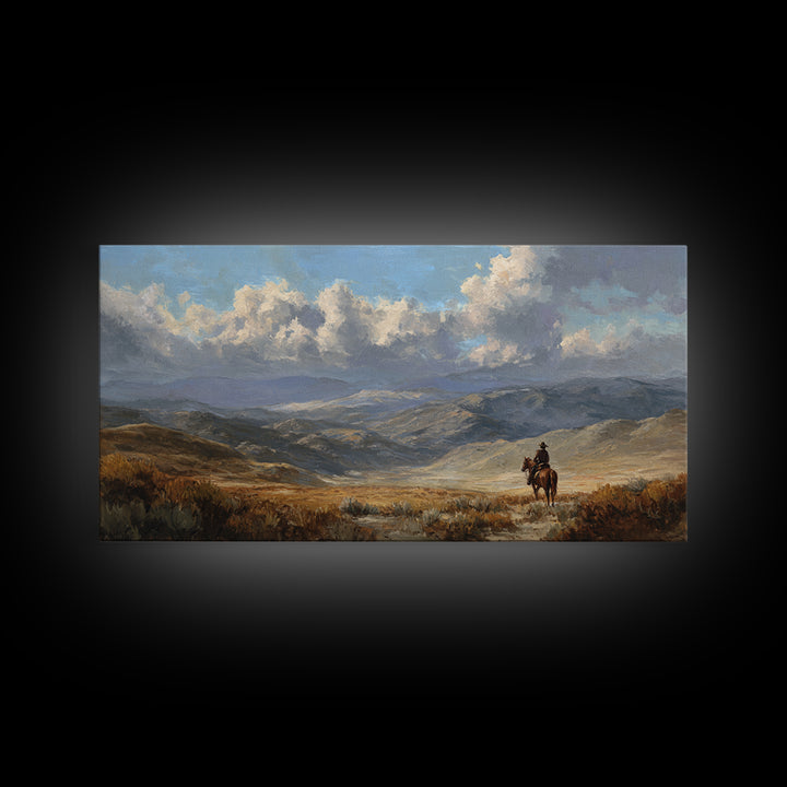 Eagle Flying Above Mountain Ridge Framed Canvas Print, Western Art, Painting, Southwestern Decor, Fine Art, Frontier, WES-2x1-33