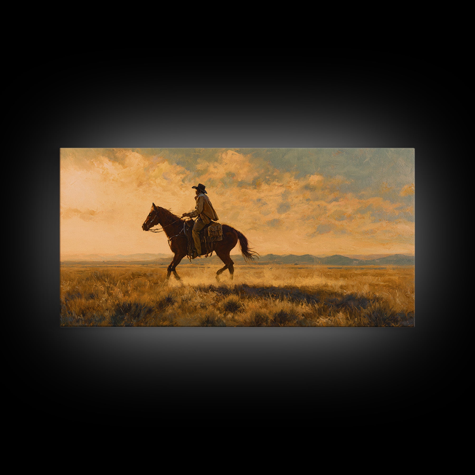 Train Crossing Western Plains Framed Canvas Print, Western Art, Original Art, Southwestern Decor, Fine Art, Frontier, WES-2x1-43