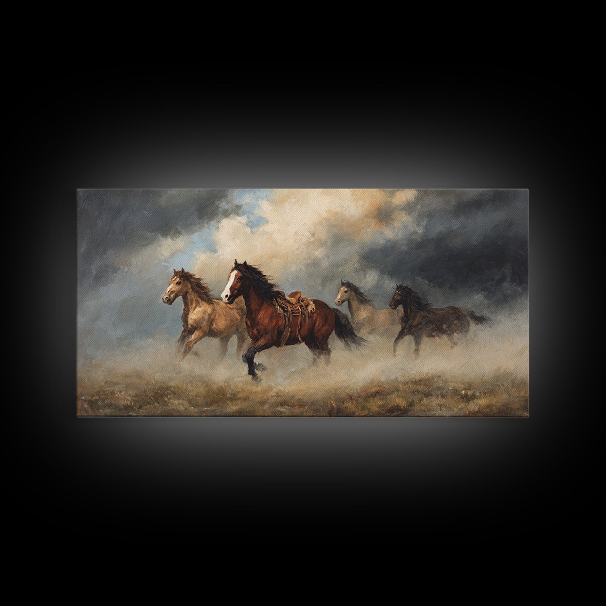 Wild Mustang Herd Canvas Print, Western Art, Original Art, Southwestern Decor, Frontier, Landscape, Native American Art, WES-2x1-70