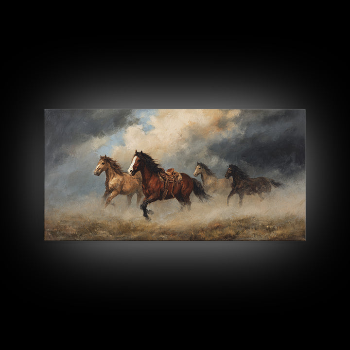 Wild Mustang Herd Canvas Print, Western Art, Original Art, Southwestern Decor, Frontier, Landscape, Native American Art, WES-2x1-70