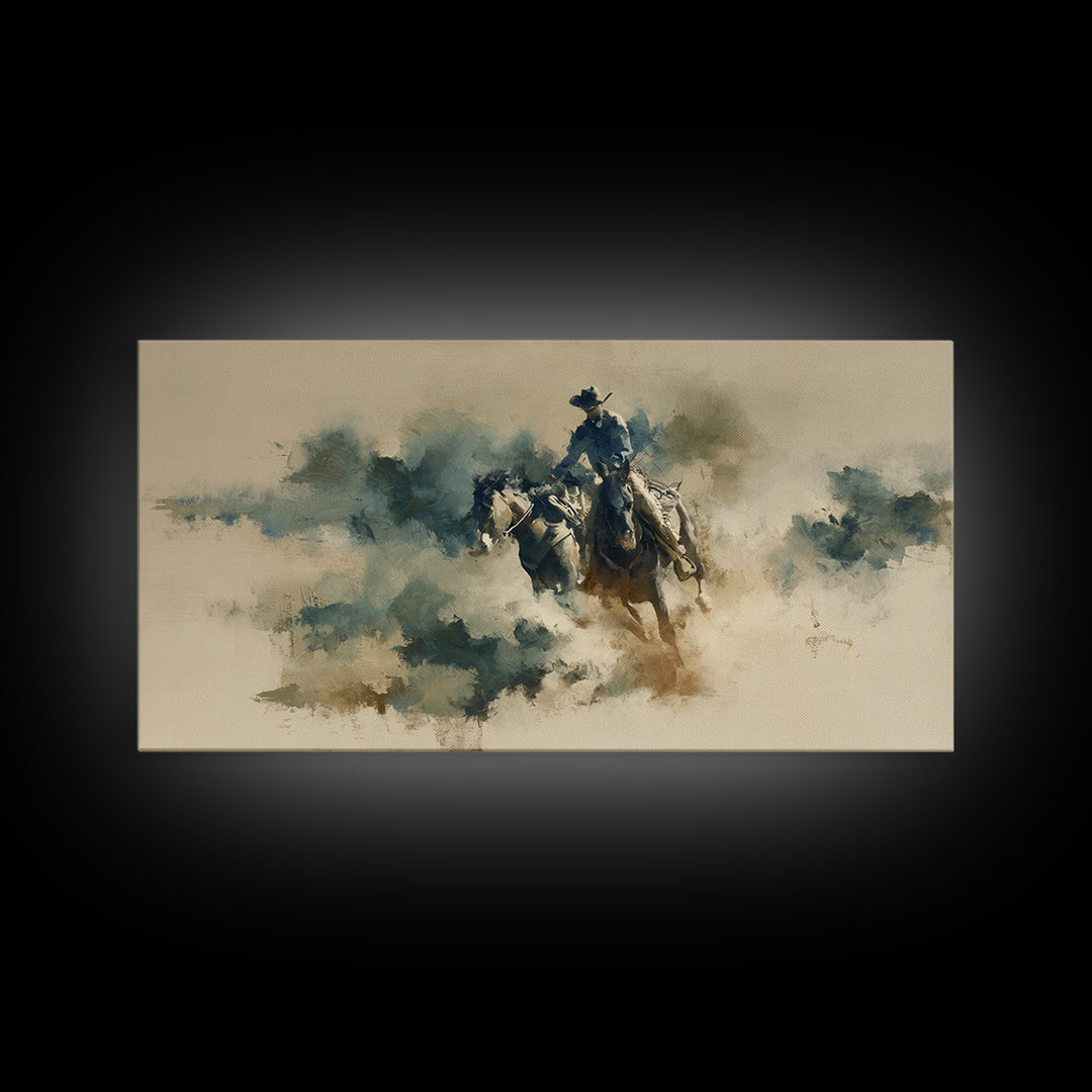 Rodeo Rider Mid Motion Canvas Print, Western Art, Western Wall Art, Southwestern Decor, Oil Painting, Frontier, Western Print, WES-2x1-77