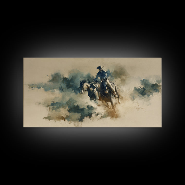 Rodeo Rider Mid Motion Canvas Print, Western Art, Western Wall Art, Southwestern Decor, Oil Painting, Frontier, Western Print, WES-2x1-77