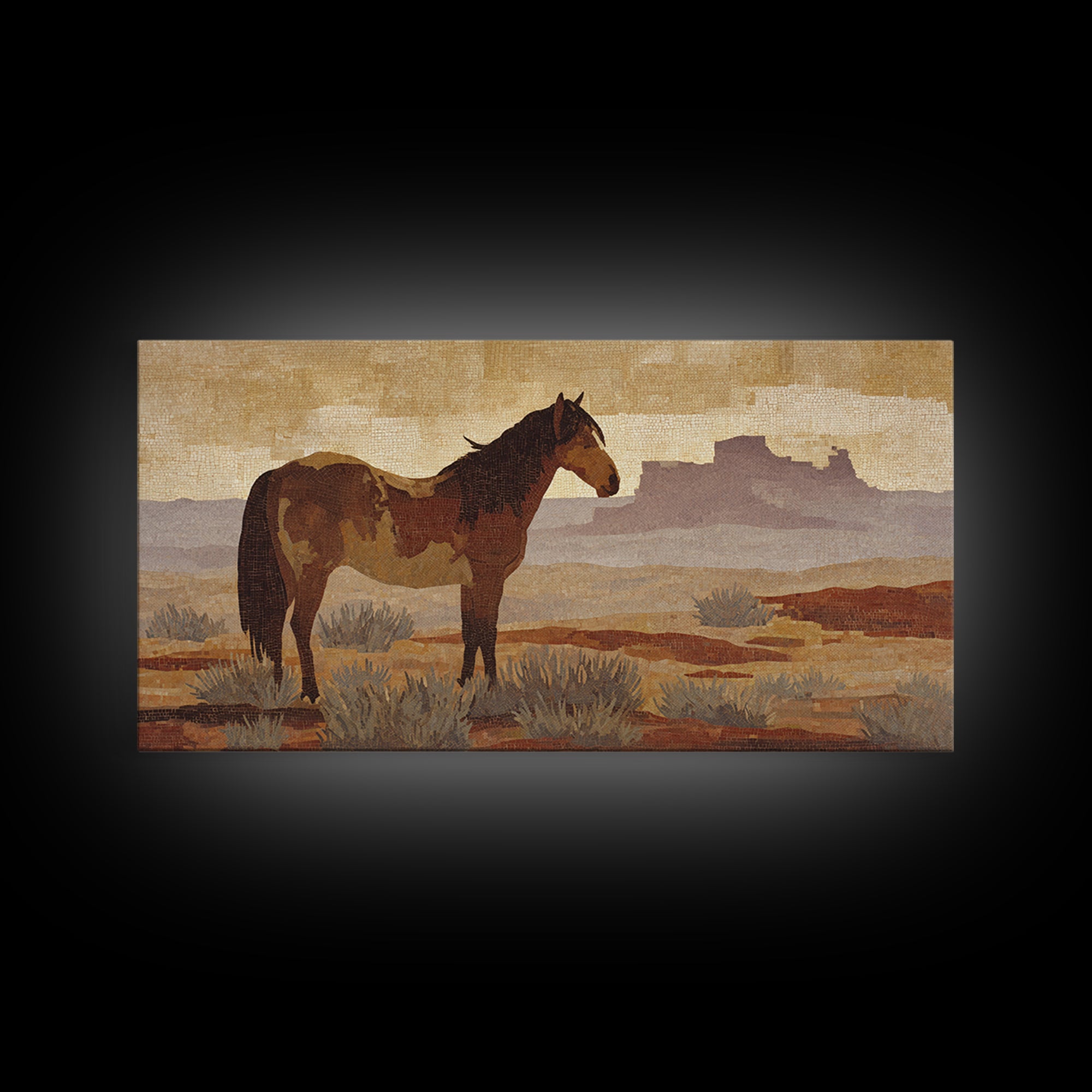 Eagle Flying Above Mountain Ridge Framed Canvas Print, Western Art, Painting, Southwestern Decor, Fine Art, Frontier, WES-2x1-9