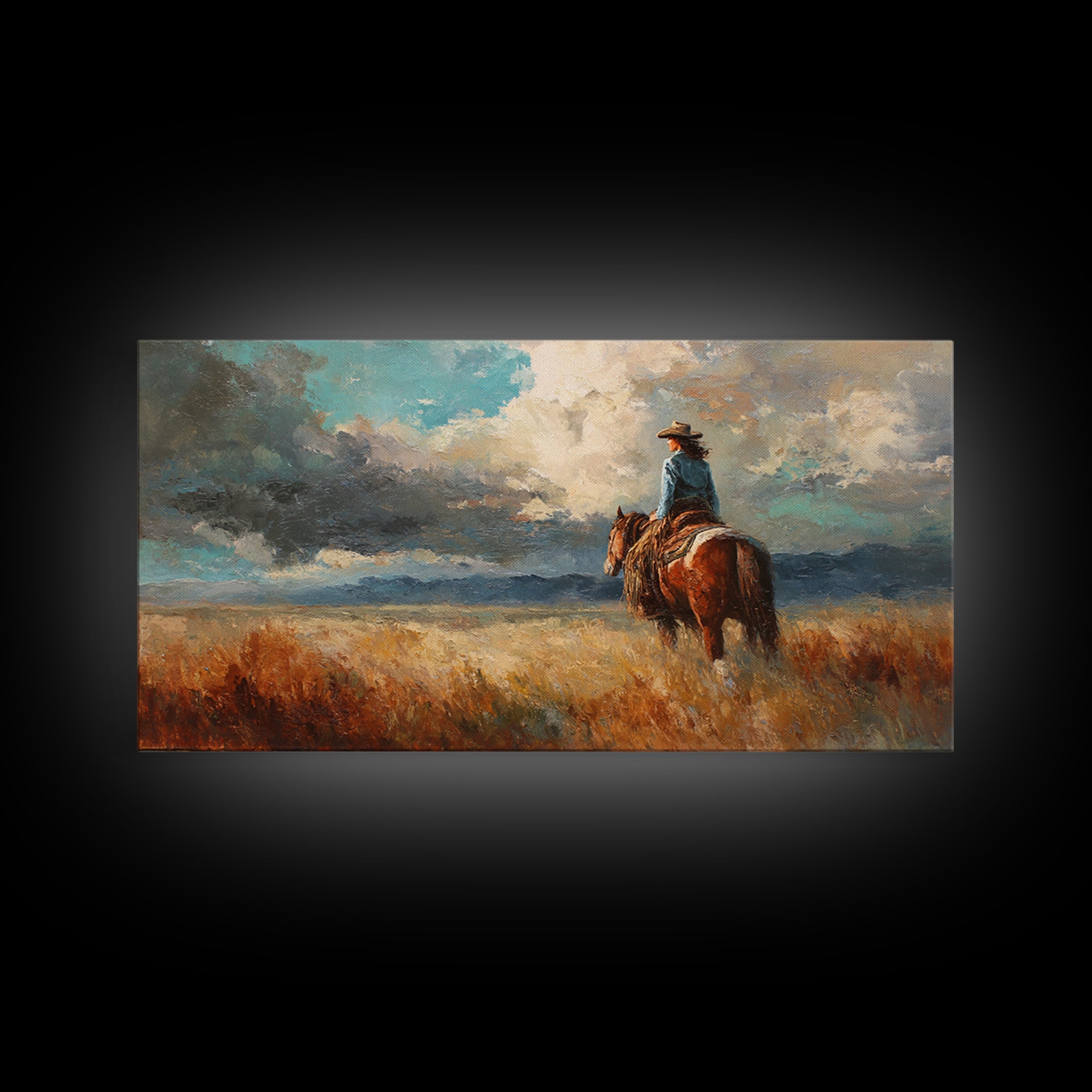 Cowgirl Portrait with Turquoise Jewelry Canvas Print, Western Art, Western, Southwestern Decor, Frontier, Native American Art, WES-2x1-98