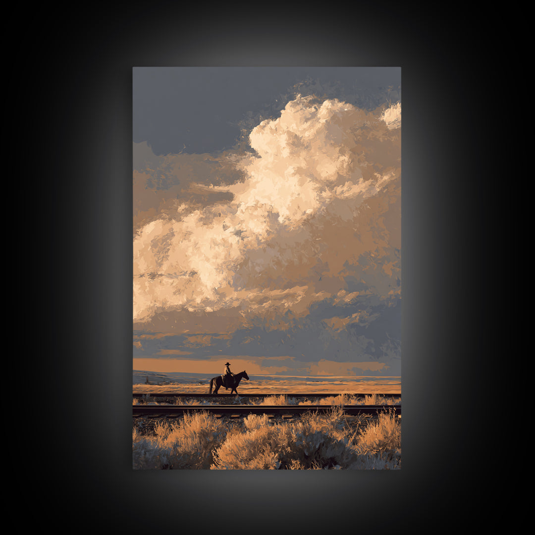 Train Crossing Western Plains Framed Canvas Print, Western Art, Original Art, Southwestern Decor, Fine Art, Frontier, WES-2x3-55