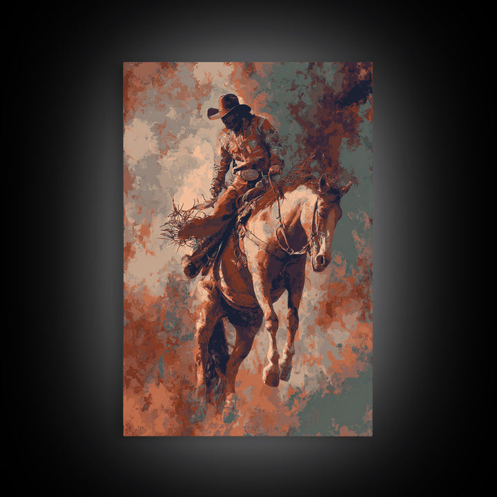 Rodeo Rider Mid Motion Canvas Print, Western Art, Cowboy Art, Southwestern Decor, Fine Art, Frontier, Rustic Wall Art, WES-2x3-65