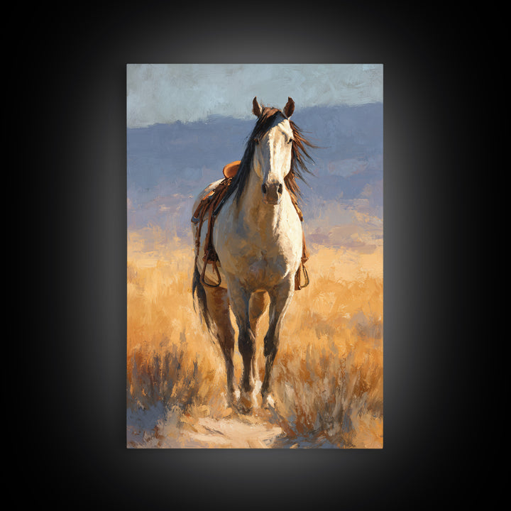 Buckskin Horse in Golden Prairie Light Framed Canvas Print, Western Art, Western Print, Southwestern Decor, Fine Art, Frontier, WES-2x3-87