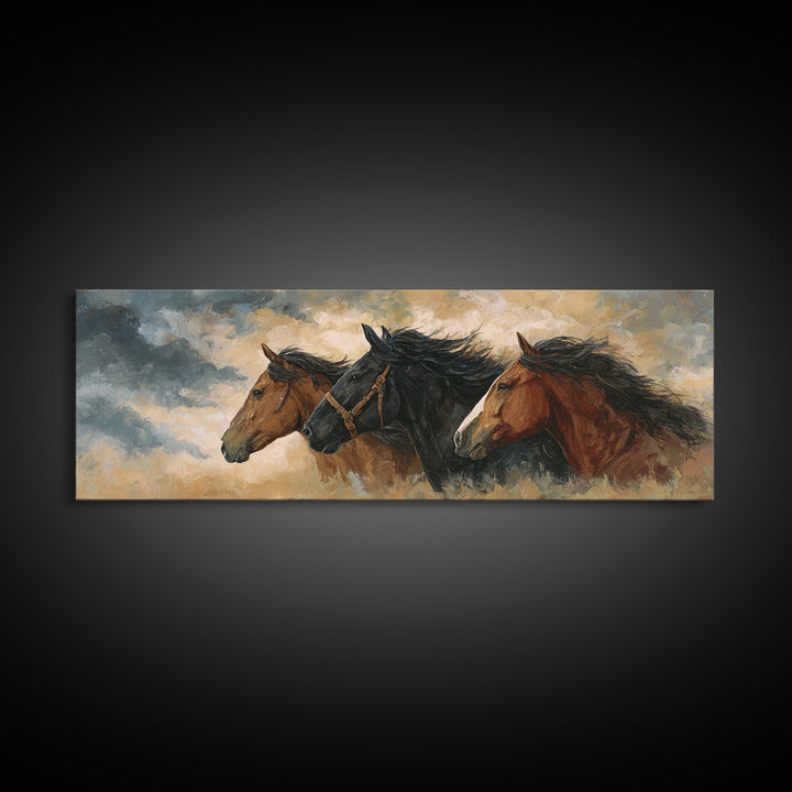 Black Horse Portrait Framed Canvas Print, Western Art, Printable Wall Art, Southwestern Decor, Frontier, Downloadable Art, WES-3x1-10