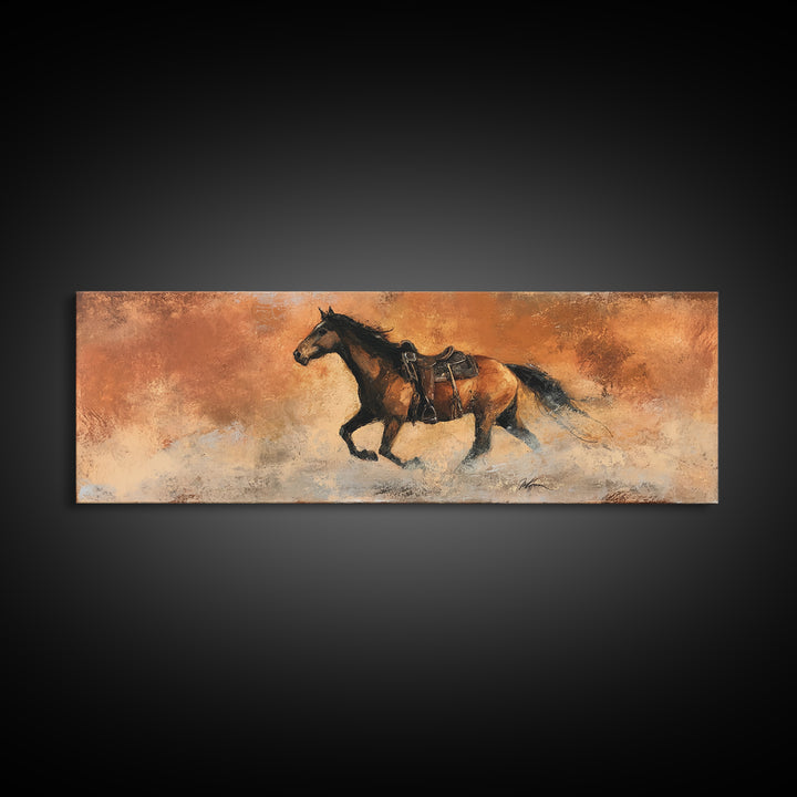 Buckskin Horse in Golden Prairie Light Framed Canvas Print, Western Art, Room Decor, Southwestern Decor, Fine Art, Frontier, WES-3x1-23