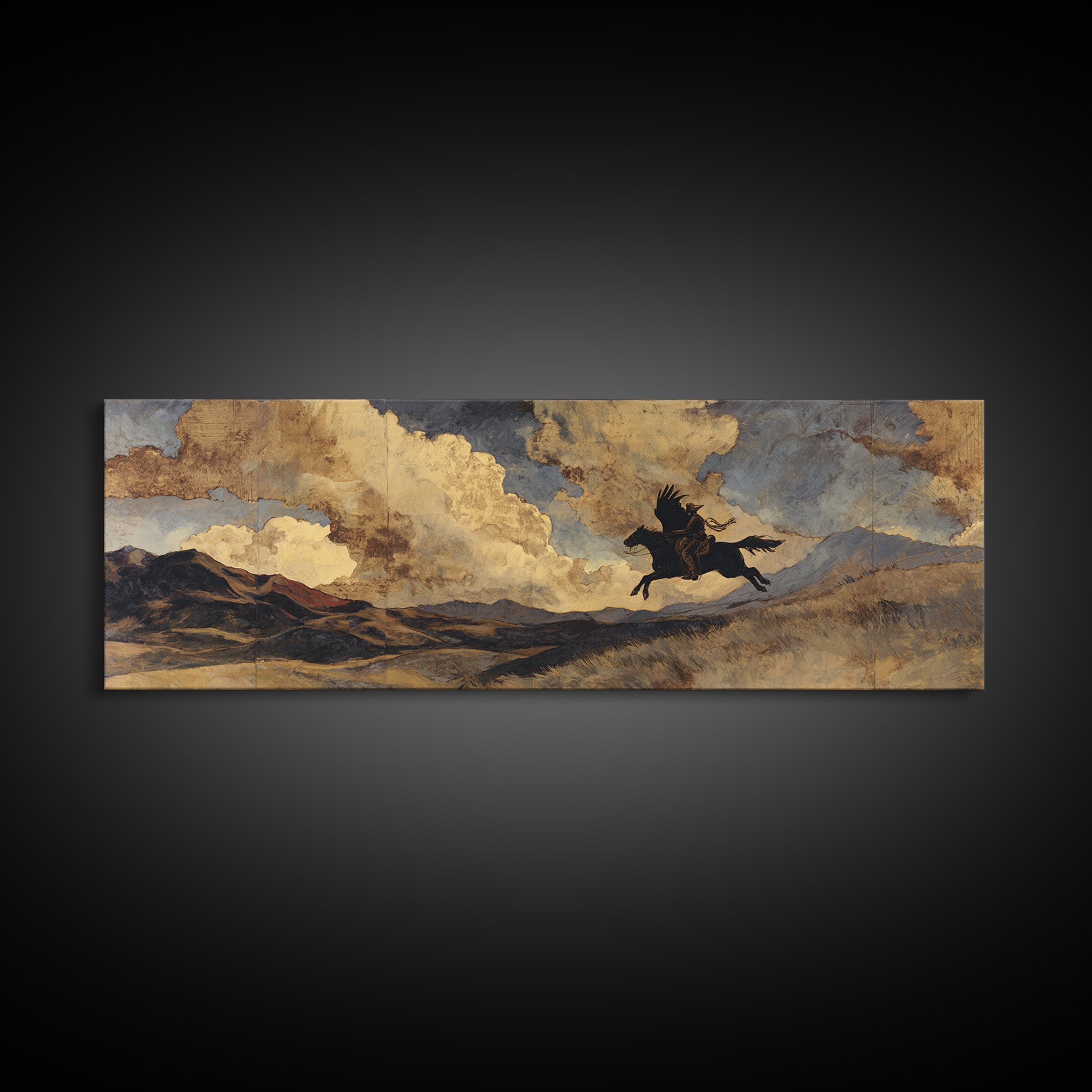 Eagle Flying Above Mountain Ridge Canvas Print, Western Art, Native American Art, Southwestern Decor, Fine Art, Frontier, WES-3x1-29