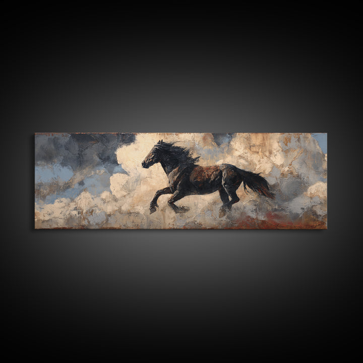 Buffalo Silhouette Beneath Enormous Sky Canvas Print, Western Art, Textured Painting, Southwestern Decor, Fine Art, Frontier, WES-3x1-48