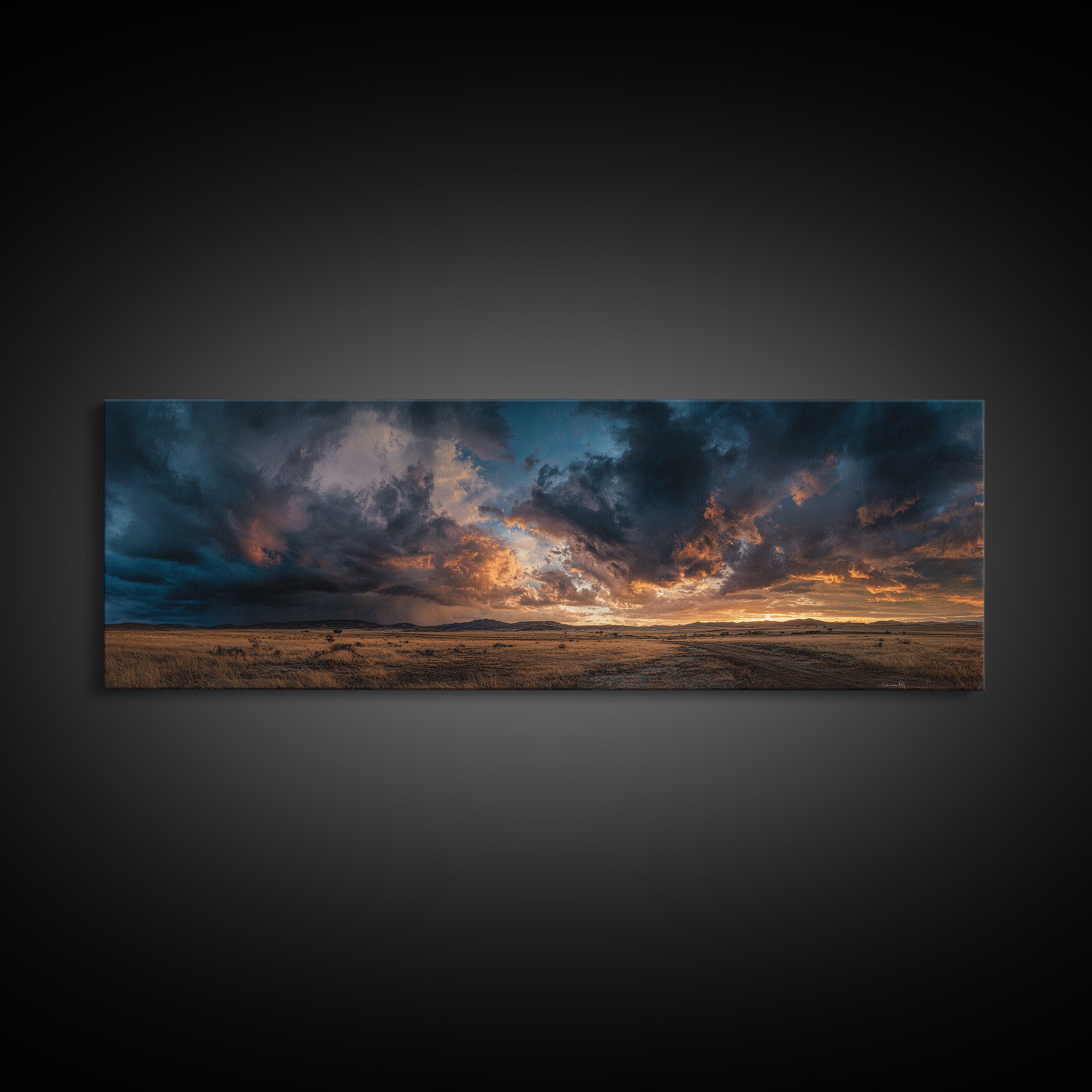 Cowboy Campfire under Starry Sky Canvas Print, Western Art, Western Prints, Southwestern Decor, Frontier, Luxury Decor, WES-3x1-6