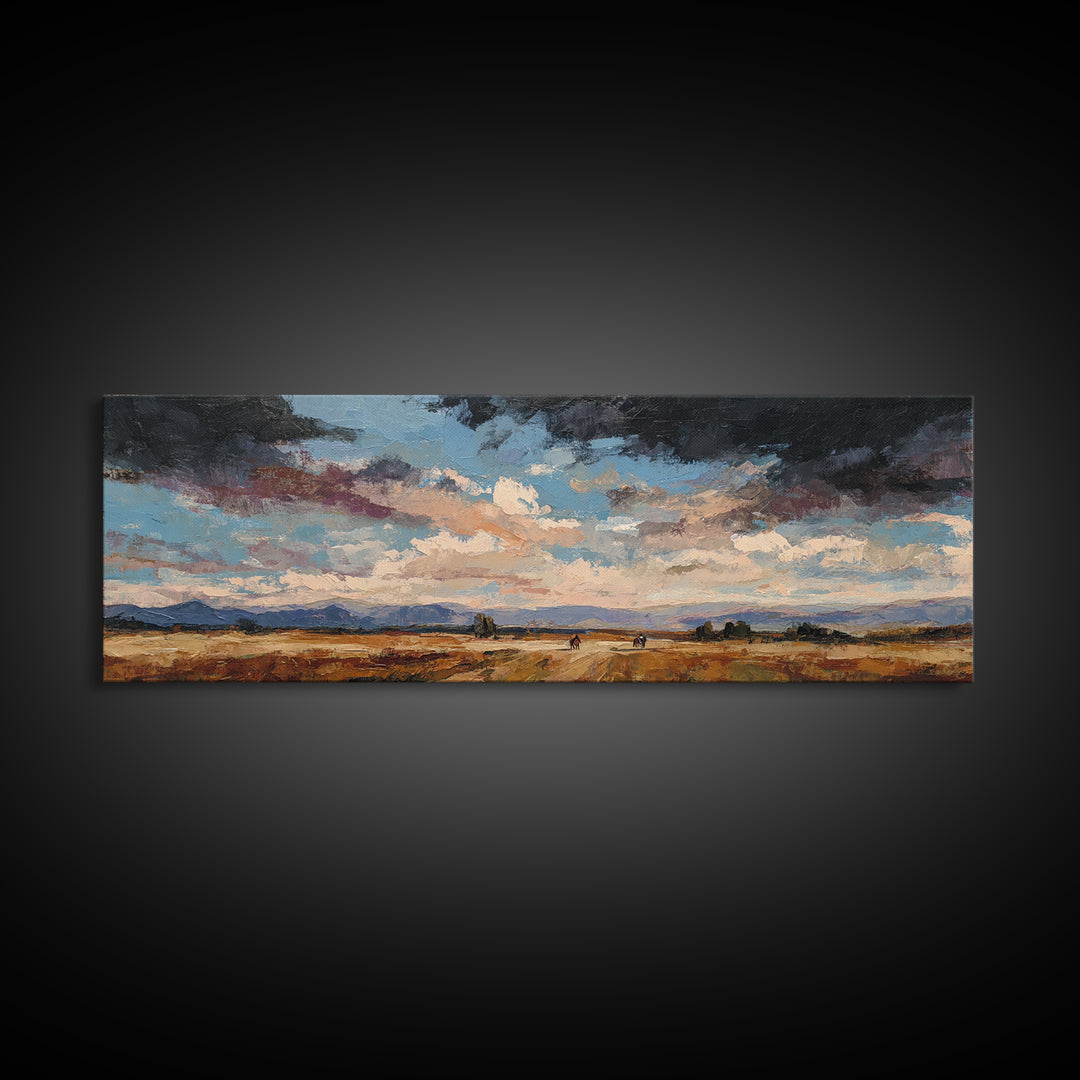 Train Crossing Western Plains Framed Canvas Print, Western Art, Contemporary Art, Southwestern Decor, Fine Art, Frontier, WES-3x1-63