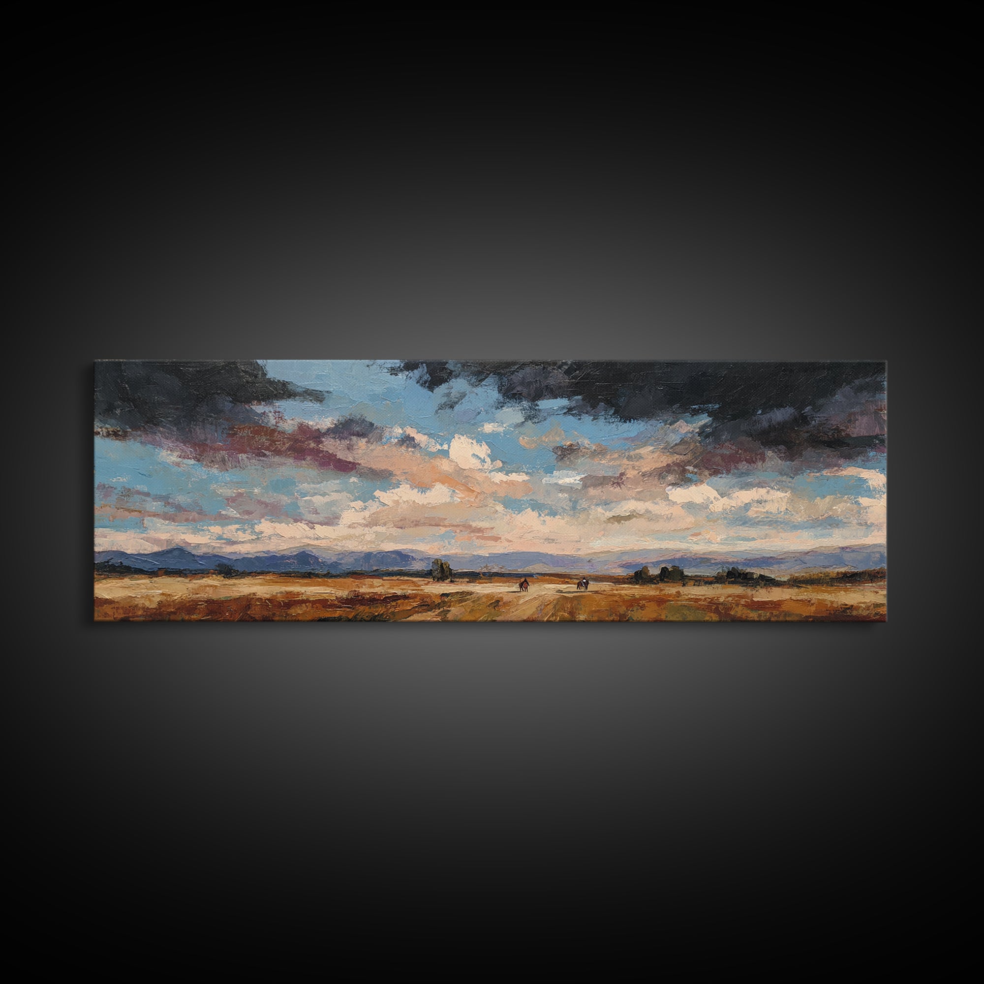 Train Crossing Western Plains Framed Canvas Print, Western Art, Contemporary Art, Southwestern Decor, Fine Art, Frontier, WES-3x1-63