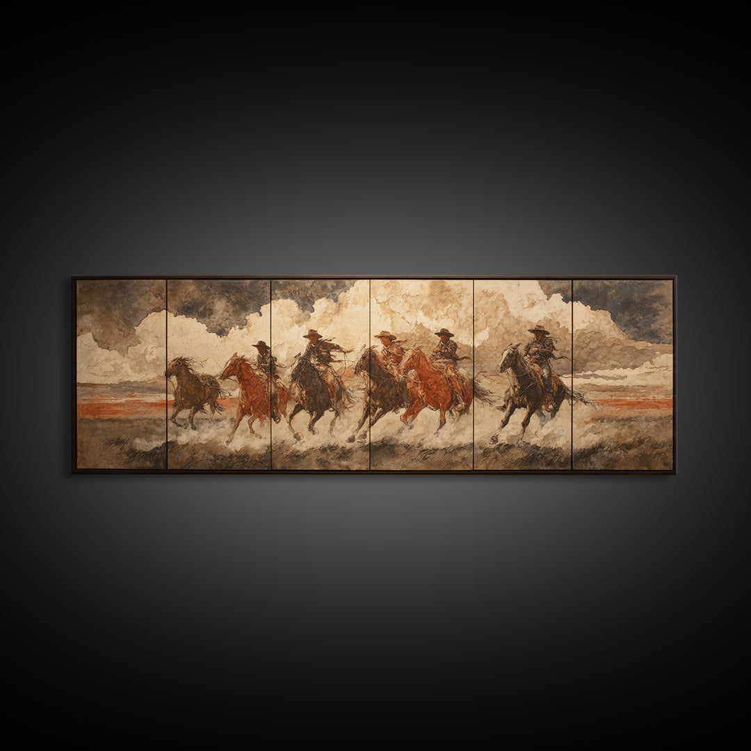 Sun Bleached Ranch Gate Framed Canvas Print, Western Art, Western Wall Art, Southwestern Decor, Watercolor Art, Frontier, WES-3x1-79