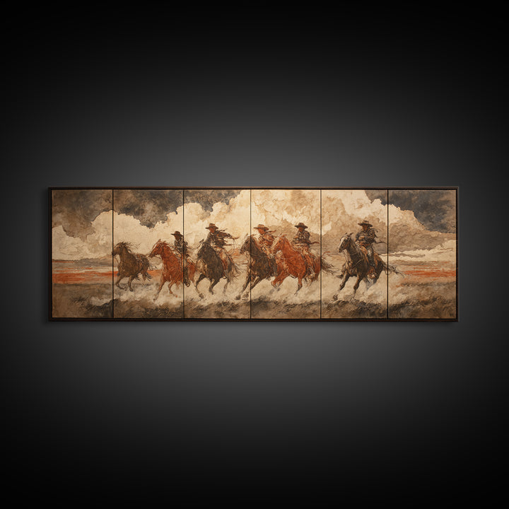 Sun Bleached Ranch Gate Framed Canvas Print, Western Art, Western Wall Art, Southwestern Decor, Watercolor Art, Frontier, WES-3x1-79