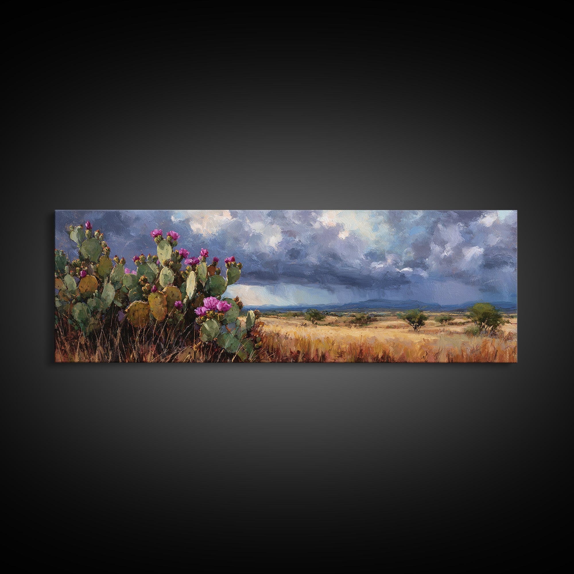 Prickly Pear Cactus Canvas Print, Western Art, Painting, Southwestern Decor, Fine Art, Frontier, Trendy Wall Art, Cowboy Art, WES-3x1-80