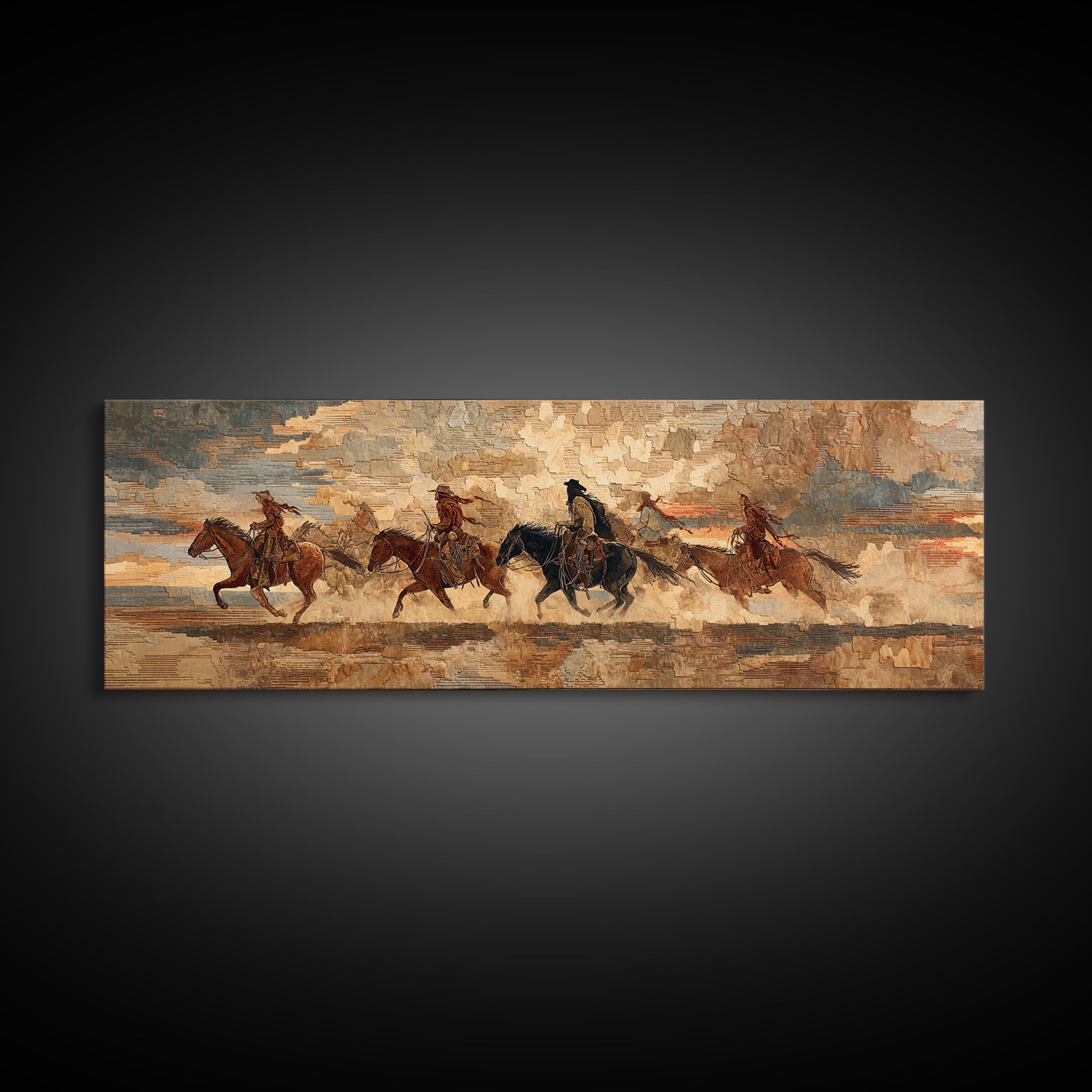 Southwestern Blanket Pattern Framed Canvas Print, Western Art, Trendy Wall Art, Southwestern Decor, Fine Art, Frontier, WES-3x1-9