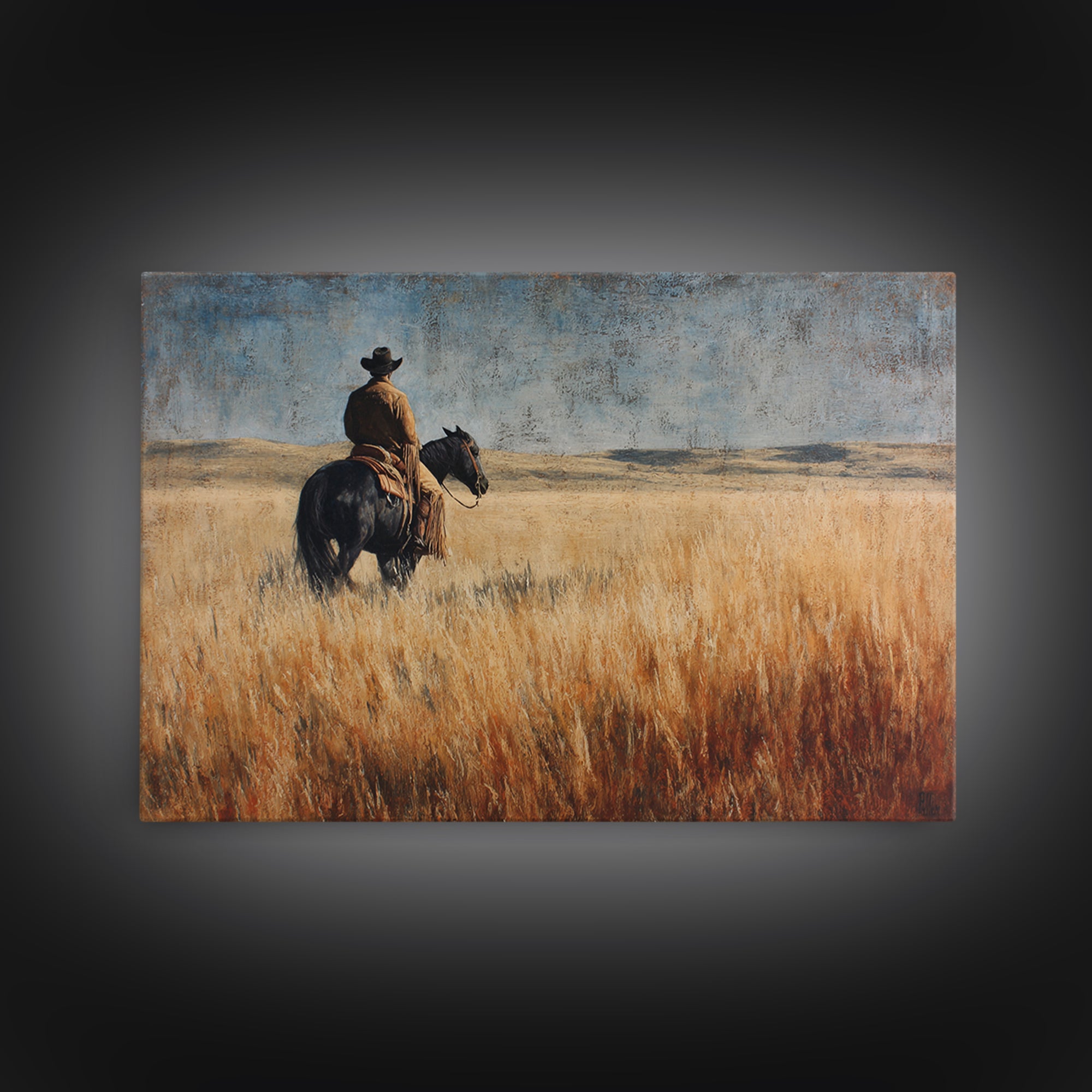 Golden Wheat Field Canvas Print, Western Art, Horse Art, Southwestern Decor, Abstract Art, Frontier, Room Decor, WES-3x2-52
