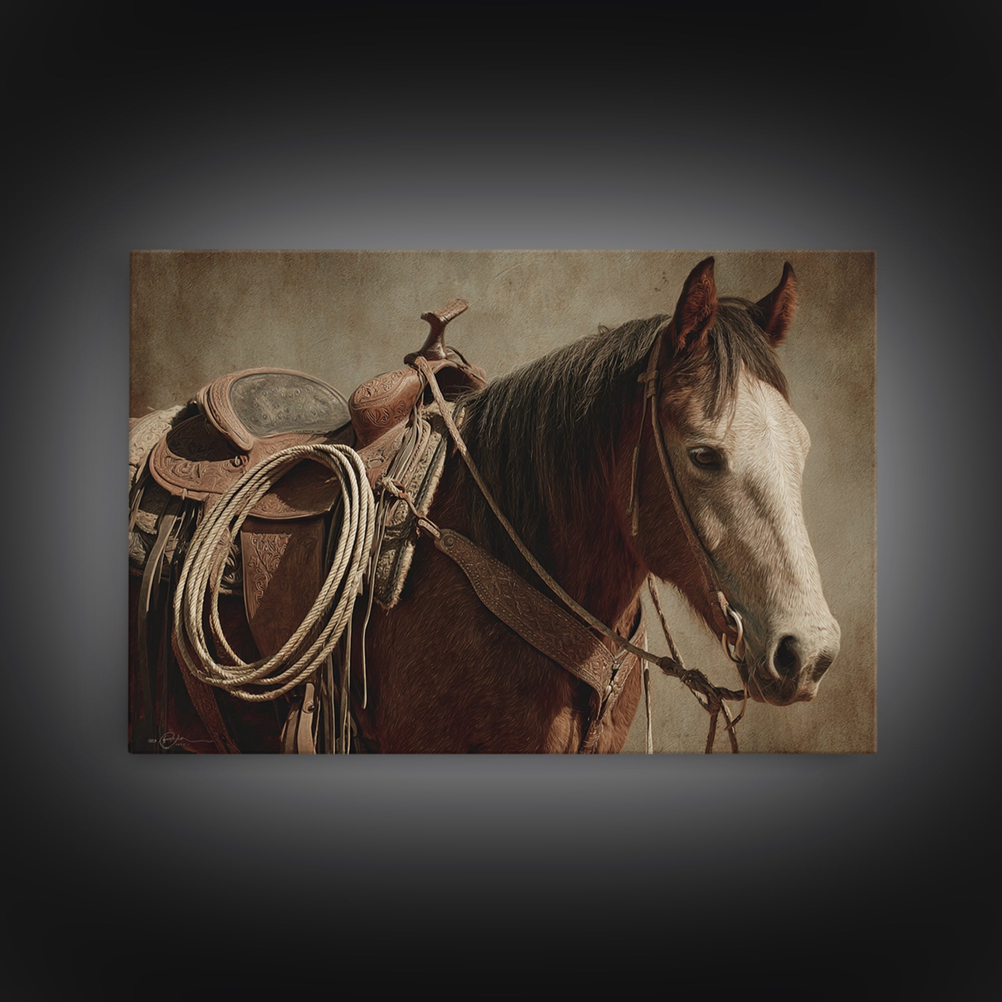 Western Saddle and Rope on Weathered Wood Canvas Print, Western Art, Downloadable Art, Southwestern Decor, Fine Art, Frontier, WES-3x2-62