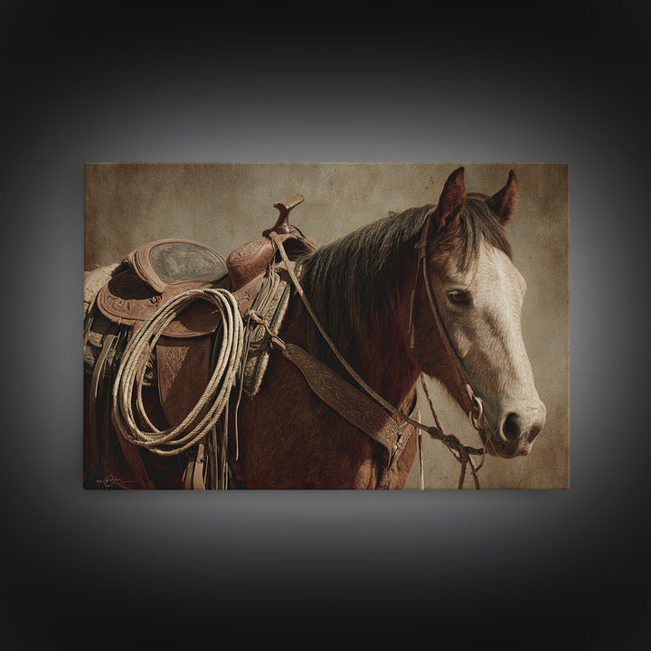 Western Saddle and Rope on Weathered Wood Canvas Print, Western Art, Downloadable Art, Southwestern Decor, Fine Art, Frontier, WES-3x2-62