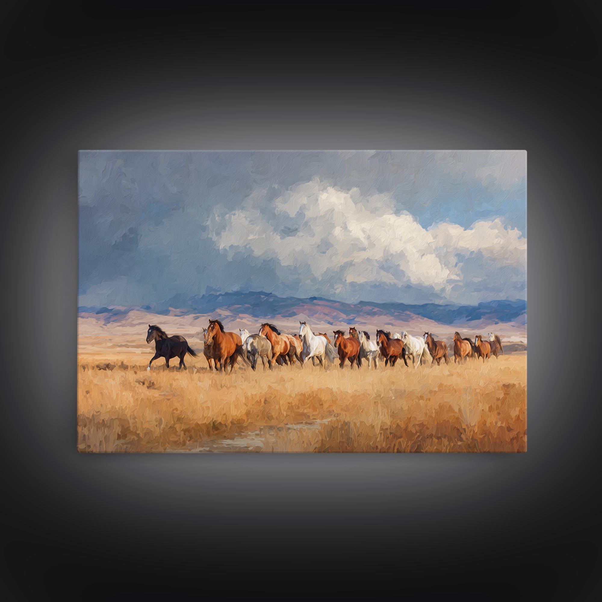Wild Mustang Herd Framed Canvas Print, Western Art, Western Wall Decor, Southwestern Decor, Fine Art, Frontier, WES-3x2-78