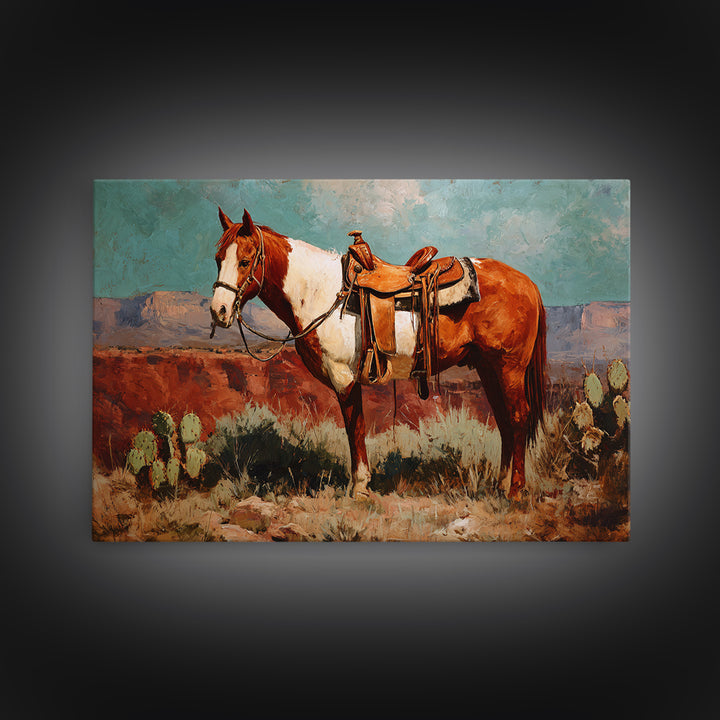 Cactus and Red Rock Canyon Landscape Framed Canvas Print, Western Art, Fine Art Print, Southwestern Decor, Fine Art, Frontier, WES-3x2-81