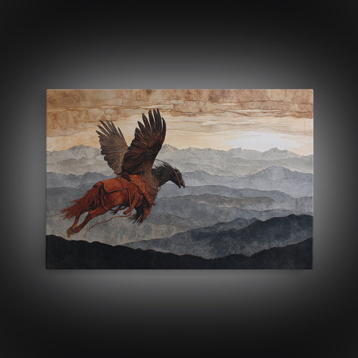 Eagle Flying Above Mountain Ridge Canvas Print, Western Art, Boho Decor, Southwestern Decor, Fine Art, Frontier, Art Print, WES-3x2-89